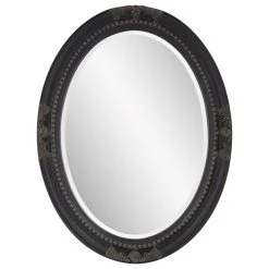 HomeRoots Furniture HomeRoots Oval Shaped Antique Black Finish Wood Frame Mirror