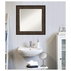Amanti Art Ridge Bronze Beveled Bathroom Wall Mirror - 25.5 X 25.5 In. -Laural Home Shop 023193730d1d1bde 5262 w800 h800 b1 p0