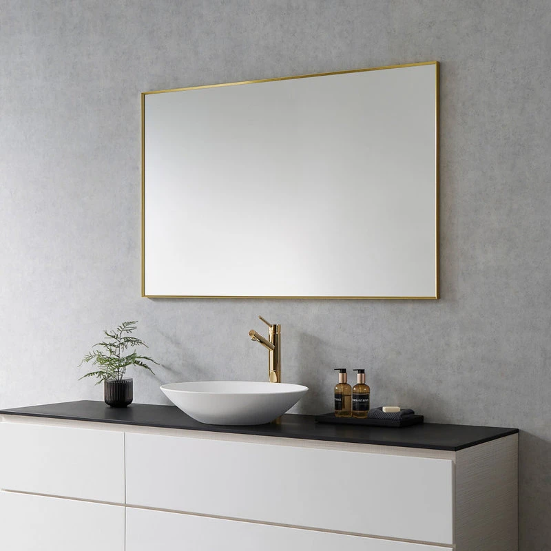 Altair Sassi Rectangle Bathroom/Vanity Aluminum Framed Wall Mirror, Brushed Gold, 48" 4 Altair Sassi Rectangle Bathroom/Vanity Aluminum Framed Wall Mirror, Brushed Gold, 48" - Image 2