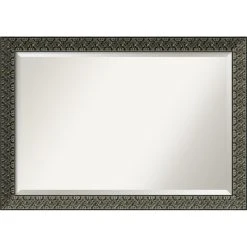 Amanti Art Intaglio Embossed Black Beveled Wood Bathroom Wall Mirror - 40.5 X 28.5 In.