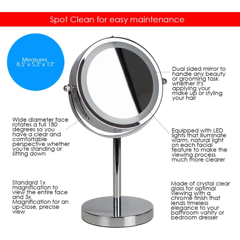 Home Basics Cosmetic Mirror, LED Light, Chrome 6 Home Basics Cosmetic Mirror, LED Light, Chrome - Image 4