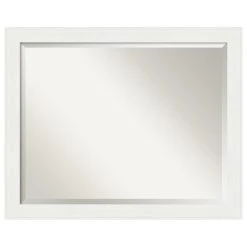Amanti Art Vanity White Narrow Beveled Bathroom Wall Mirror - 31.5 X 25.5 In.