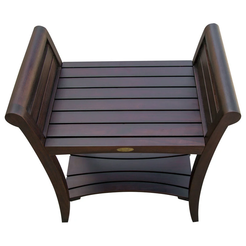 DecoTeak Symmetry 24" Extended Height Teak Shower Bench With Shelf And LiftAide Arms 4 DecoTeak Symmetry 24" Extended Height Teak Shower Bench With Shelf And LiftAide Arms - Image 2