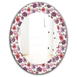 Designart Purple Bloom 2 Traditional Frameless Oval Or Round Bathroom Mirror, 24