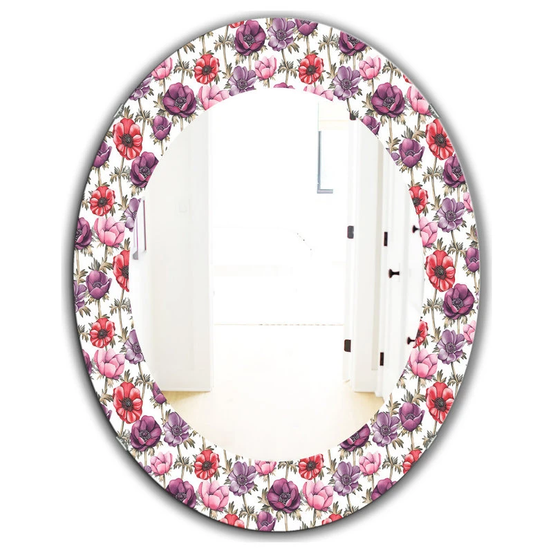 Designart Purple Bloom 2 Traditional Frameless Oval Or Round Bathroom Mirror, 24 3 Designart Purple Bloom 2 Traditional Frameless Oval Or Round Bathroom Mirror, 24