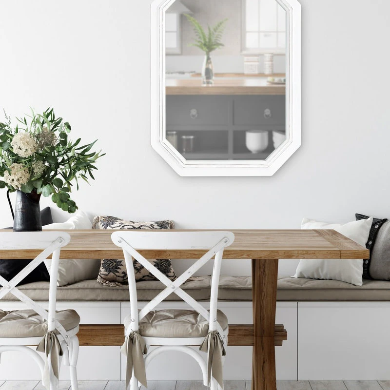 Uniek Palmer Wood Octagon Wall Mirror, White 6 Uniek Palmer Wood Octagon Wall Mirror, White - Image 4