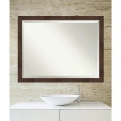 Amanti Art Wildwood Brown Narrow Beveled Bathroom Wall Mirror - 43.25 X 33.25 In. -Laural Home Shop 0e31bc5c0ec6db69 6868 w800 h800 b0 p0