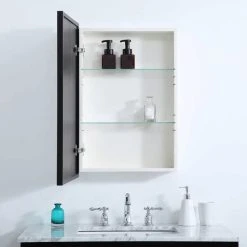 Elegant Furniture & Lighting Metal Mirror Medicine Cabinet 20"x28", Black Finish -Laural Home Shop 0e81489d0ec5b04b 7261 w800 h800 b0 p0