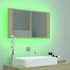 Vida XL International B.V. VidaXL LED Bathroom Mirror Cabinet Sonoma Oak Acrylic LED Mirrored Cabinet -Laural Home Shop 0fb15b4c01c3493f 8842 w800 h800 b0 p0