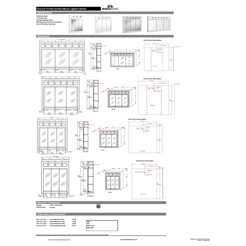 Design House 532390 36" Framed Triple Door Mirrored Medicine - White 6 Design House 532390 36" Framed Triple Door Mirrored Medicine - White - Image 4