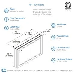 Blossom Kitchen & Bath Supply LED Medicine Cabinet With Defog, Dimmer, Makeup Mirror, Outlets, 48x32 -Laural Home Shop 11d11d1d019e5aed 6485 w800 h800 b1 p0