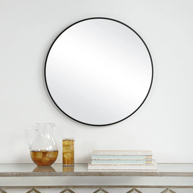 Vhomes Lights Contemporary 24" Round Vanity Bathroom Wall Mirror, Satin Black 6 Vhomes Lights Contemporary 24" Round Vanity Bathroom Wall Mirror, Satin Black - Image 4