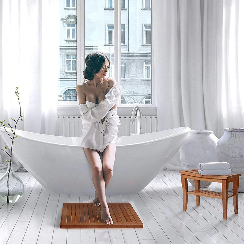 Belmint Bambusi Bamboo Shower Seat Bench With Bathroom Floor Mat 4 Belmint Bambusi Bamboo Shower Seat Bench With Bathroom Floor Mat - Image 2