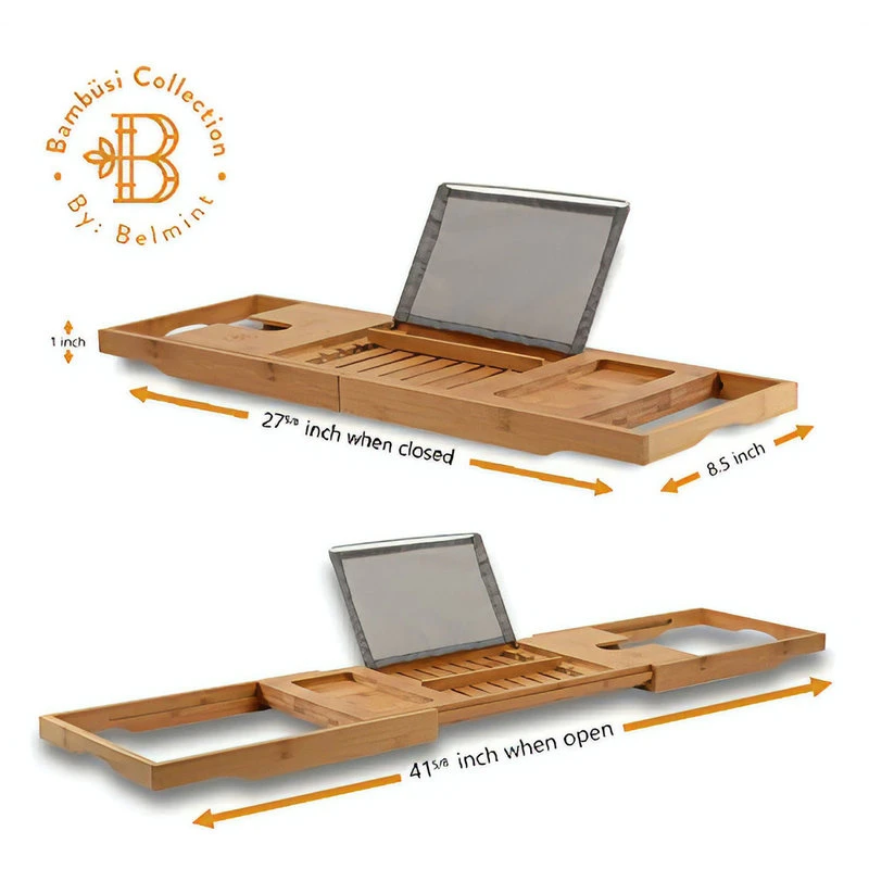 Bambusi By Belmint 100% Bamboo Bathtub Caddy With Extendable Sides 5 Bambusi By Belmint 100% Bamboo Bathtub Caddy With Extendable Sides - Image 3