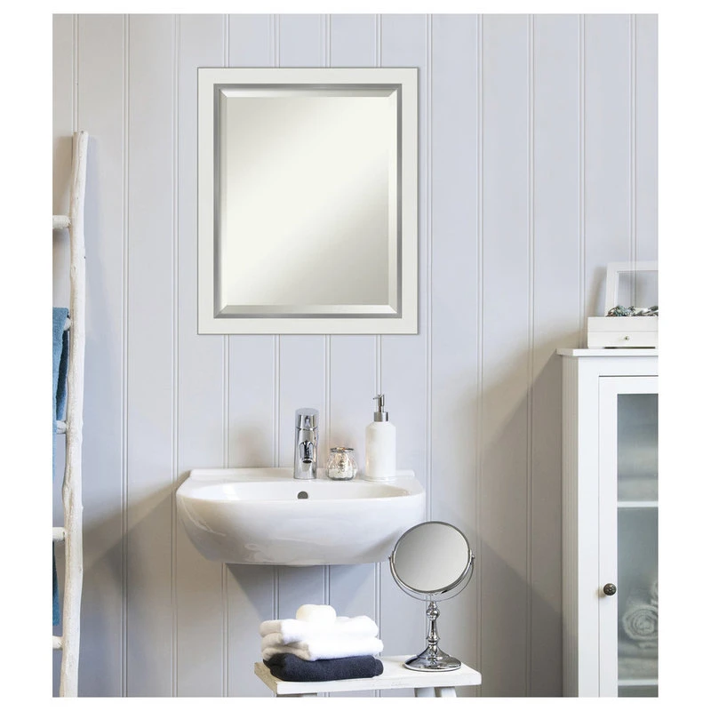 Amanti Art Eva White Silver Narrow Beveled Bathroom Wall Mirror - 19 X 23 In. 7 Amanti Art Eva White Silver Narrow Beveled Bathroom Wall Mirror - 19 X 23 In. - Image 5
