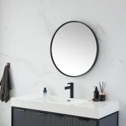 Vinnova Cascante Round Metal Wall Mirror, Brushed Black, 28" W X 28" H 12 Vinnova Cascante Round Metal Wall Mirror, Brushed Black, 28" W X 28" H -Laural Home Shop 1411a06903bd3994 0370 w800 h800 b0 p0