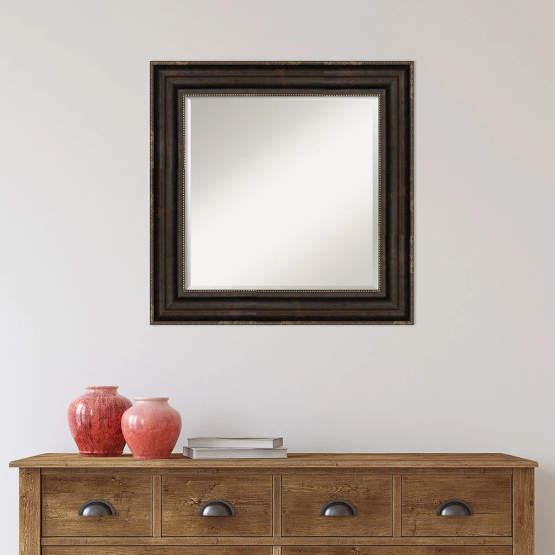 Amanti Art Stately Bronze Framed Beveled Bathroom Vanity Wall Mirror, 26.25x26.25" 4 Amanti Art Stately Bronze Framed Beveled Bathroom Vanity Wall Mirror, 26.25x26.25" - Image 2