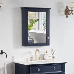 Wellfor Bathroom Solid Wood Medicine Cabinet With Silver Coated Mirror, 24"x30", Navy Blue -Laural Home Shop 16e1870d02a83ae6 6929 w800 h800 b0 p0