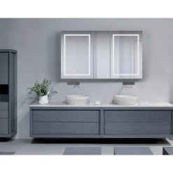 Krugg Reflections 60"x36" LED Medicine Cabinet, Dimmer/Defog, Makeup Mirror, And USB, Light Left
