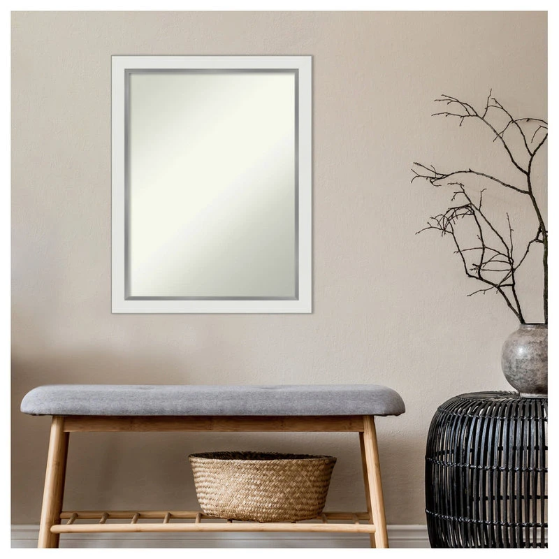 Amanti Art Eva White Silver Narrow Non-Beveled Bathroom Wall Mirror - 21 X 27 In. 8 Amanti Art Eva White Silver Narrow Non-Beveled Bathroom Wall Mirror - 21 X 27 In. - Image 6