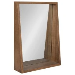 Uniek Hutton Wood Framed Wall Mirror With Shelf, Rustic Brown 18x24