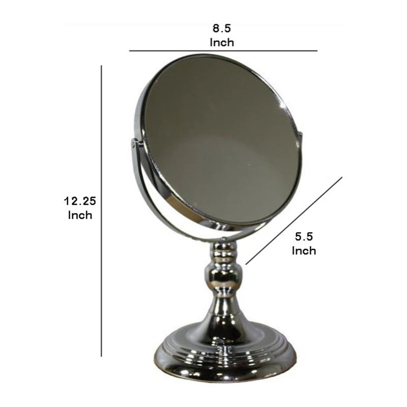 Benjara Metal Magnifying Makeup Mirror With 3X Magnification Silver- Saltoro Sherpi 5 Benjara Metal Magnifying Makeup Mirror With 3X Magnification Silver- Saltoro Sherpi - Image 3