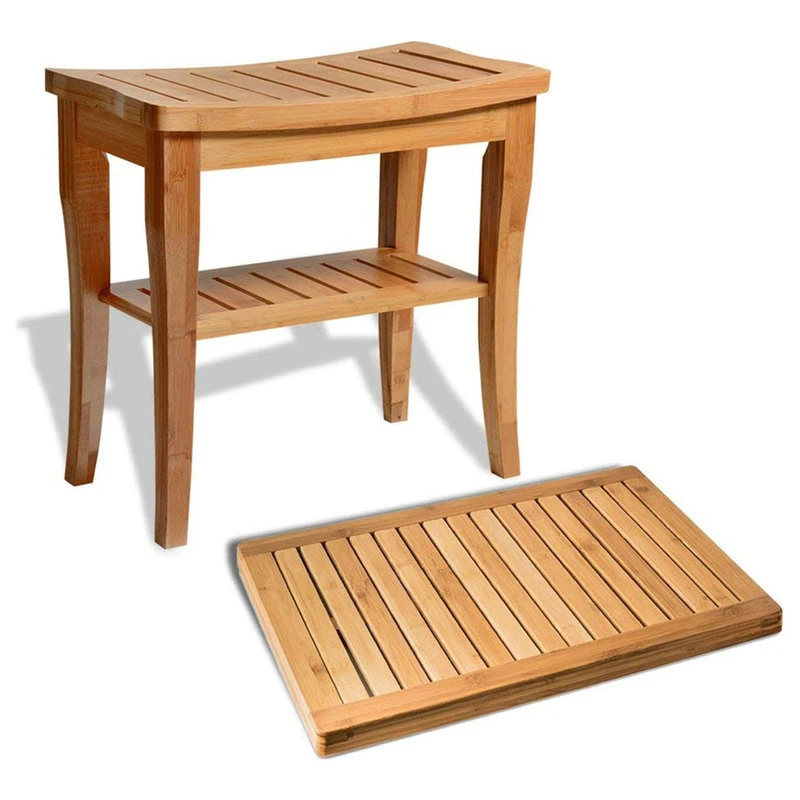 Belmint Bambusi Bamboo Shower Seat Bench With Bathroom Floor Mat 3 Belmint Bambusi Bamboo Shower Seat Bench With Bathroom Floor Mat