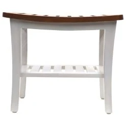 W. C. Redmon Co Farmhouse Genuine Teak Bench, Natural With White Base