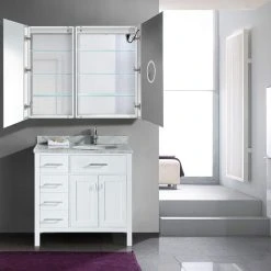 Krugg Reflections 42"x36" LED Medicine Cabinet, Dimmer/Defog, Makeup Mirror, And USB, Right Light -Laural Home Shop 1dc17be80c520f02 8590 w800 h800 b0 p0