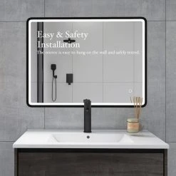 Jims Maison Rectangular Framed Wall-Mount Anti-Fog LED Light Bathroom Vanity Mirror -Laural Home Shop 1f713e79026bb87e 9662 w800 h800 b0 p0