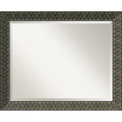 Amanti Art Intaglio Embossed Black Beveled Wood Bathroom Wall Mirror - 32.5 X 26.5 In.
