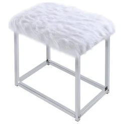 Acme Furniture ACME Adao Vanity Mirror And Stool, Faux Fur, Mirror, White And Chrome Finish -Laural Home Shop 20610c2b02be3326 3280 w800 h800 b1 p0