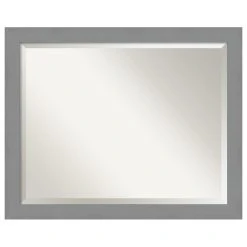 Amanti Art Brushed Nickel Beveled Bathroom Wall Mirror - 31.5 X 25.5 In.