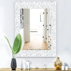 Designart Abstract White Geometric Pattern Midcentury Frameless Vanity Mirror, 2
