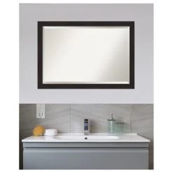 Amanti Art Furniture Espresso Narrow Beveled Bathroom Wall Mirror - 39.5 X 27.5 In. -Laural Home Shop 2401fade0d1d1b39 5256 w800 h800 b1 p0