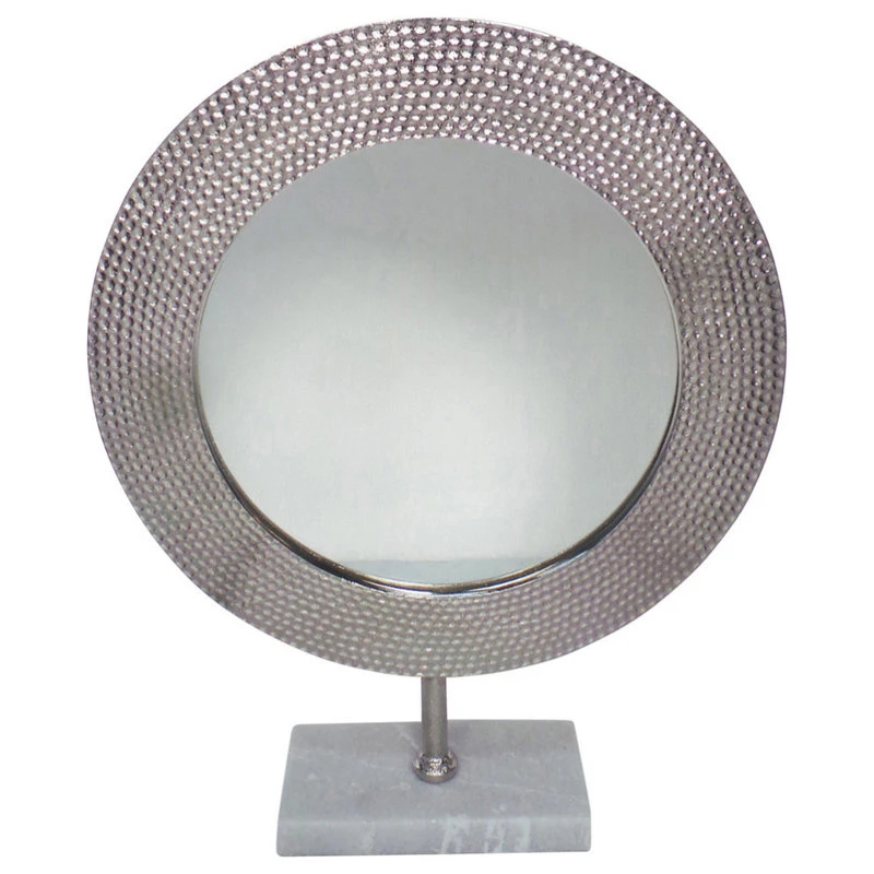 Sagebrook Home Metal 21" Hammered Mirror On Stand, Silver 3 Sagebrook Home Metal 21" Hammered Mirror On Stand, Silver