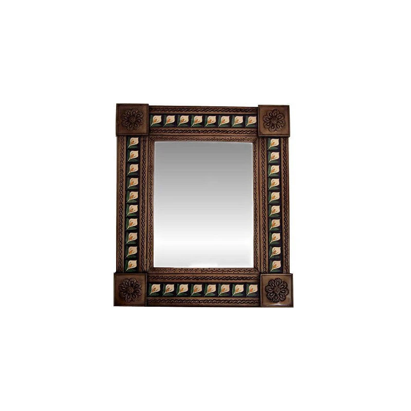 Fine Crafts & Imports Medium Brown Lily Tile Talavera Tin Mirror 3 Fine Crafts & Imports Medium Brown Lily Tile Talavera Tin Mirror