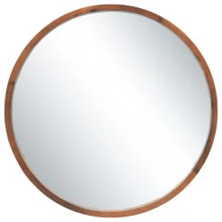 Mirrorize Canada 22" Round Wood Wall Mirror, Large, Walnut Brown
