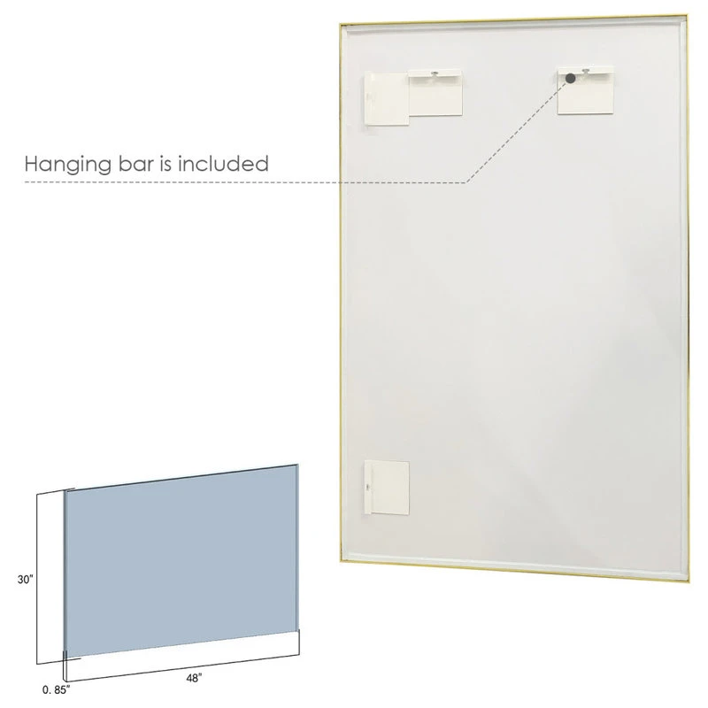 Altair Sassi Rectangle Bathroom/Vanity Aluminum Framed Wall Mirror, Brushed Gold, 48" 9 Altair Sassi Rectangle Bathroom/Vanity Aluminum Framed Wall Mirror, Brushed Gold, 48" - Image 7