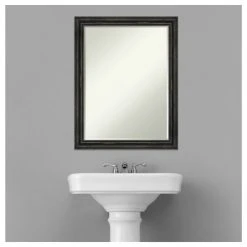Amanti Art Rustic Pine Black Narrow Petite Bevel Wood Bathroom Wall Mirror 21.5 X 27.5 In. -Laural Home Shop 2771a68403b79141 7791 w800 h800 b1 p0
