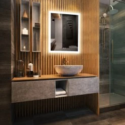 Kiva Rhyme 28"(W)x36"(H) Wall-mounted Design Bathroom Mirror, Dimmable&Defogger Switch -Laural Home Shop 2781f2c20dad6e9c 5554 w800 h800 b0 p0