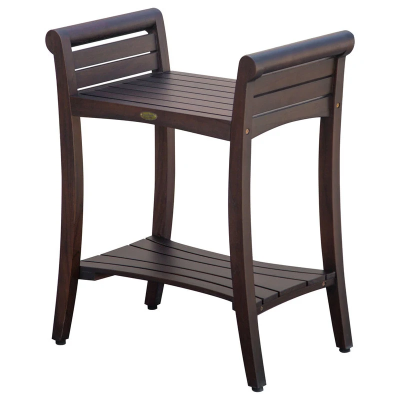 DecoTeak Symmetry 24" Extended Height Teak Shower Bench With Shelf And LiftAide Arms 7 DecoTeak Symmetry 24" Extended Height Teak Shower Bench With Shelf And LiftAide Arms - Image 5