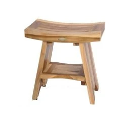EcoDecors EarthyTeak Serenity Eastern Style Shower Bench, 18", With Shelf