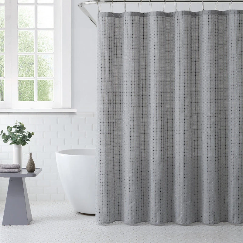 Saro Lifestyle Solid Color Shower Curtain With Stitched Line Design, Grey 4 Saro Lifestyle Solid Color Shower Curtain With Stitched Line Design, Grey - Image 2