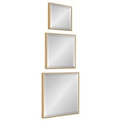 Uniek Rhodes Modern Square Mirror Set, Gold 3 Piece