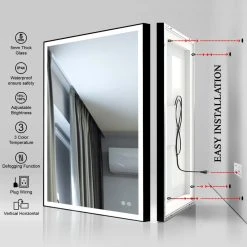 Bathroom Mirrors Rectangle Framed LED Mirror Anti-Fog, Dimmer Touch Sensor, Matte Black, 30"x40" -Laural Home Shop 2a21f501038f2754 6334 w800 h800 b0 p0
