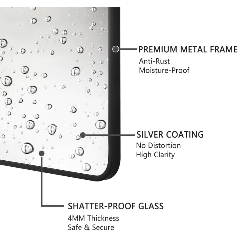 LEDEL Modern Rounded Rectangular Metal Framed Bathroom Vanity Mirror, 24"x40" 9 LEDEL Modern Rounded Rectangular Metal Framed Bathroom Vanity Mirror, 24"x40" - Image 7