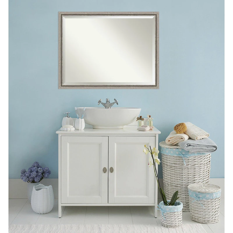 Amanti Art Bel Volto Silver Beveled Wood Bathroom Wall Mirror - 43 X 33 In. 7 Amanti Art Bel Volto Silver Beveled Wood Bathroom Wall Mirror - 43 X 33 In. - Image 5