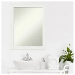 Amanti Art Vanity White Narrow Non-Beveled Bathroom Wall Mirror - 21.5 X 27.5 In. -Laural Home Shop 2f113c4c02bddc7b 7560 w800 h800 b1 p0
