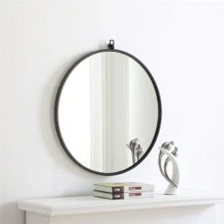 Elegant Furniture & Lighting Elegant Decor Rowan 24" Round Metal Frame Hooked Mirror In Black -Laural Home Shop 2f313e1601e10403 7537 w800 h800 b0 p0